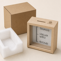 Boîte en bois 3D de luxe avec logo personnalisé, pot à épargne creux de 5 cm de profondeur, fond amovible, impression UV, cadeau photographique, marque Landy