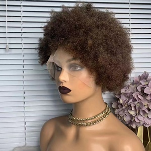 In vendita 613 # Blonde Bomb <span class=keywords><strong>Afro</strong></span> crespo riccio 13x4 pizzo frontale Perruque capelli umani <span class=keywords><strong>parrucca</strong></span> corta taglio Pixie per donne nere - Product Image 6