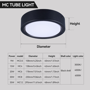 Đèn <span class=keywords><strong>LED</strong></span> âm trần hiện đại thiết kế mới màu đen công suất cao 9W, thân sắt, kiểu núm xoay, lắp nổi, dùng cho thiết kế nội thất - Product Image 2