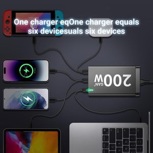 2025 Usine Vente Chaude <span class=keywords><strong>USB</strong></span> <span class=keywords><strong>C</strong></span> <span class=keywords><strong>Chargeur</strong></span> 200W 6 Ports <span class=keywords><strong>Chargeur</strong></span> De Bureau PD 100W GaN Station De Recharge De Téléphone Rapide pour <span class=keywords><strong>Chargeur</strong></span> D'ordinateur Portable - Product Image 4