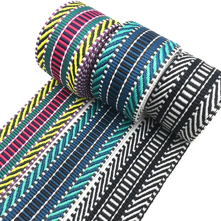 Banda de algodón de poliéster 1,5 pulgadas 5cm onda estilo bohemio cinta poliéster rayas Jacquard tejido correas para decoración Stock