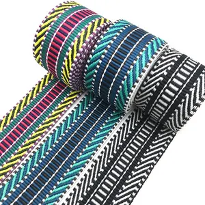 Polyester Cotton Band 1.5inch 5cm Wave Bohemia Style Tape Poliéster Stripes Jacquard Woven Webbing Straps For Decoration Stock