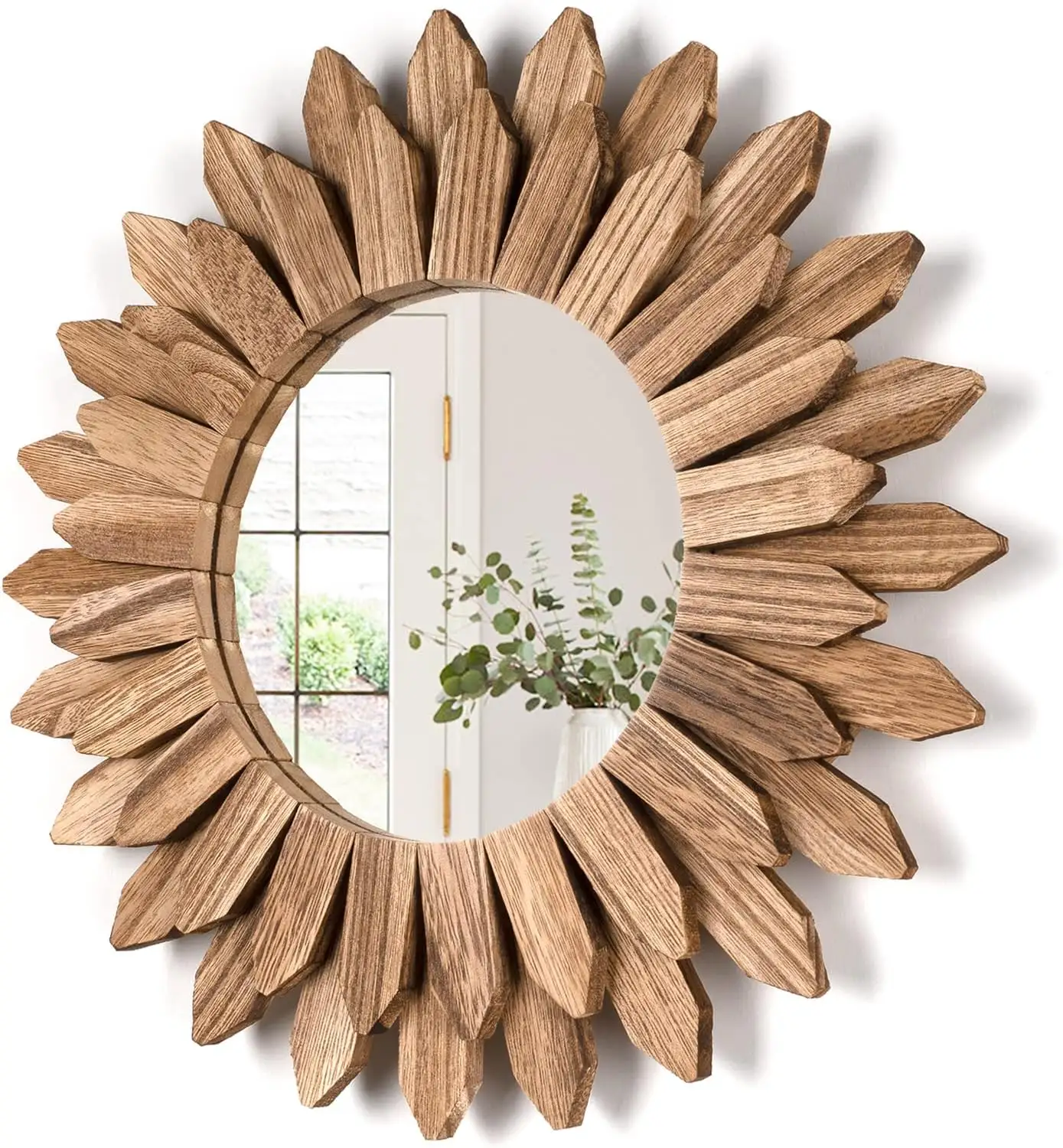 Specchio da parete decorativo 12 pollici specchio in legno rustico Sunburst Boho specchio per ingresso camera da letto soggiorno bagno casa