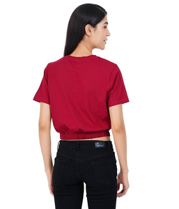 Elegante servicio OEM verano Mujer moda impreso Color sólido Crop Tops camiseta personalizada Casual Crop Tops camiseta de BD - Product Image 4