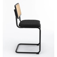 Tabouret de bar haut de gamme en tissu bouclé Sherpa Teddy, style nordique moderne, avec dossier en rotin et assise en bois.