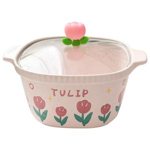 ชุดชามก๋วยเตี๋ยวลายดอกทิวลิปชามเซรามิกพร้อมฝาแก้วพิมพ์โลโก้ Laimi - Product Image 5