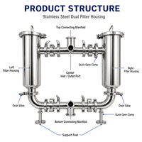 Filtre à air comprimé à double boîtier en acier inoxydable SS304 SS316L avec collecteur de bypass pour la transformation des aliments, des boissons, des produits pharmaceutiques et des gaz OEM
