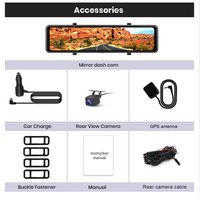 12 pouces avant arrière double lentille écran tactile rétroviseur voiture Dvr 2k Dash Cam avec GPS Vision nocturne caméra de recul