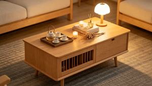 Table basse moderne en bois massif avec tiroir de rangement, meubles de salon de style mid-century - Product Image 3