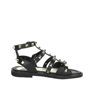 Sandali piatti neri con borchie e cinturini, calzature da donna - Product Image 4