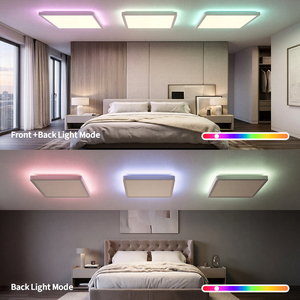 Modern Ultra-thin Square <b>LED</b> <b>Ceiling</b> <b>Light</b> RGB Backlit Design 3CCT Dimmable with Remote Control <b>Flush</b> <b>Mount</b> Lamp for Bedroom - Product Image 4