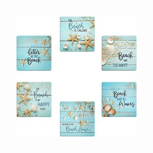 Nouveau <span class=keywords><strong>Amazon</strong></span> caboteur été plage Style coquille motif <span class=keywords><strong>antidérapant</strong></span> résistant à la chaleur sous-verre en bois vaisselle pour la décoration intérieure - Product Image 3