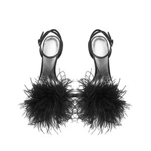 Sandales à talon aiguille pour femmes, chaussures de fête classiques, de haute qualité, vraies plumes, pour dames - Product Image 2