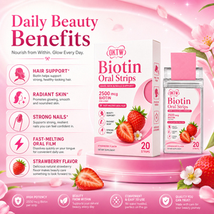 Tiras Orales de Biotina de Absorción Rápida OKTW 2500mcg Sabor Fresa para el Cabello, Piel y Uñas, 20 Tiras - Product Image 2