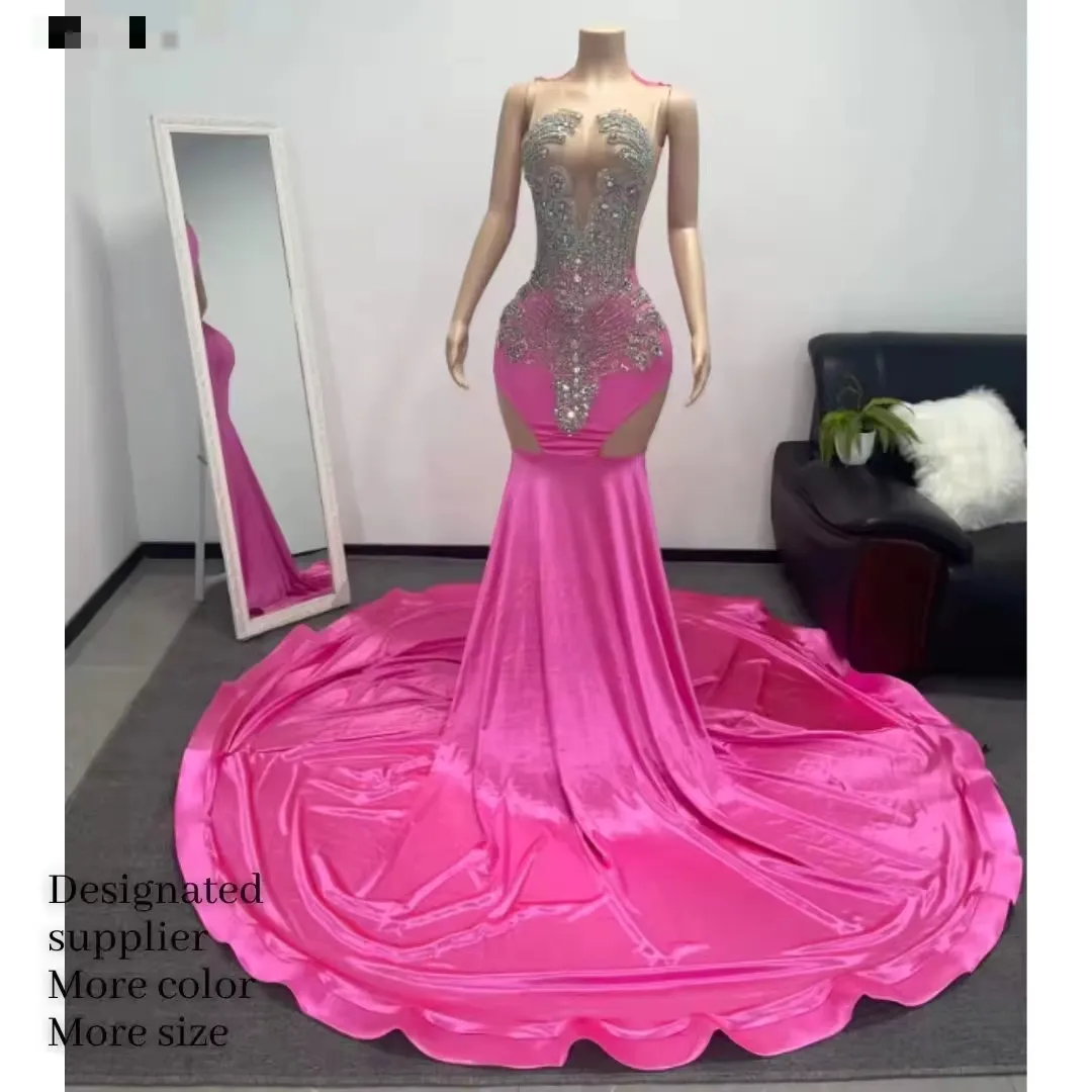Özel Chic doğum günü uzun elbisesi akşam elbise balo Rhinestones ile 2024 Glitter kristal lüks balo kıyafetleri elbise