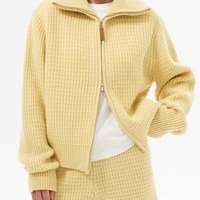 Cardigan zippé en tricot gaufré personnalisé pour femme, 7GG, en mélange de coton épais, style universitaire, automne, preppy, tricot de haute qualité