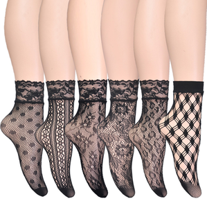 5 जोड़ी पतली शीयरपारदर्शी मोजे महिलाओं के फीता को साफ टखने के मोजे से देखा, काले टखने की गर्मियों में साफ फीता मोजे - Product Image 1