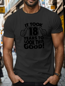 ใช้เวลา 18 ปี... เสื้อยืดผ้าซาตินพิมพ์ลายทรงหลวมสำหรับผู้ชาย เสื้อยืดแขนสั้นลำลองใส่สบายสำหรับฤดูร้อน ลายพิมพ์ 100% โพลีเอสเตอร์ - Product Image 6