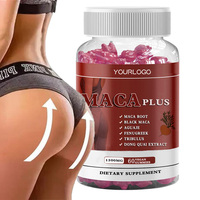 Gummies de Maca OEM sous Marque Privée, 60 Unités, Maca Noire, Rouge, Jaune, Complément Énergétique Herbal à Base de Racine de Maca, Gummies BBL