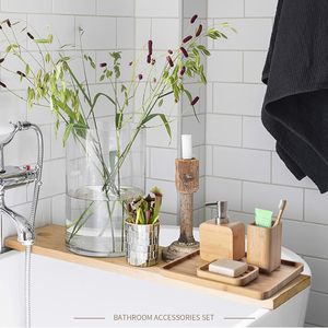 Pia de bambu e banheiro conjunto, Suporte do prato para chuveiro, Loção saboneteira, Copo de enxaguatório bucal, copo, bandeja para hotel, casa, escritório - Product Image 6