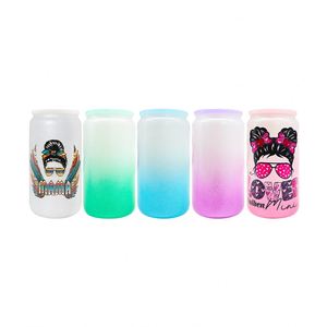 Gobelet en verre à double paroi de 16 oz, enduit de poudre, compatible micro-ondes, style canette de soda, avec paillettes brutes contemporaines, pour sublimation blanche - Product Image 2