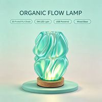 Lámpara de Noche LED de Diseño Japonés Moderno, Impresa en 3D con Forma de Ola, Base de Madera, Flexible, Simple, Ajustable, Regulable, Alimentada por USB