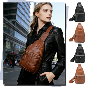 Sac de poitrine tendance et décontracté, léger, pour le vélo, avec sangle réglable et fermeture éclair, sac <span class=keywords><strong>bandoulière</strong></span> en cuir PU - Product Image 1