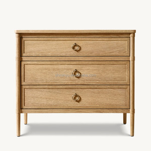 Mesitas de Noche de Estilo Francés Contemporáneo <span class=keywords><strong>Myhome</strong></span> con 3 Cajones, Muebles de Dormitorio de Madera de Roble Macizo de Alta Calidad, Adorno para el Hogar - Product Image 1