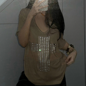 Camiseta de Manga Corta con Hombro Descubierto y Pedrería Cruzada, Estilo Y2K, Sexy, para Mujer, Venta al Por Mayor, 2026 - Product Image 2