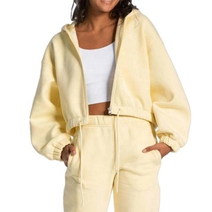 Custom Hot Sell High Quality <b>Women's</b> Zip up <b>Long</b> <b>Sleeve</b> Zipper Soild Color Hooded Crop <b>Top</b> <b>Sports</b> Jacket Hoodie for <b>Woman</b> - Product Image 3