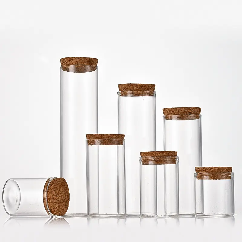 Vente en gros 50ml 60ml 90ml 120ml 150ml 200ml Flacons larges en verre Tube transparent 47mm borosilicate fond plat bouteille en verre avec liège