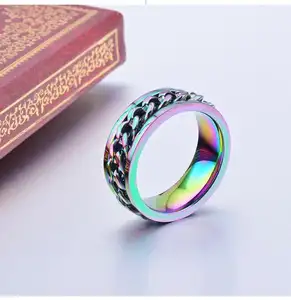 Tik Tok Cool Chain Ingelegd Rvs Spinner Ringen Populaire Brede Stress Verlichten Angst Fidget Ringen Voor Mannen