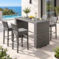 Ensemble de table de bar en rotin PE d'extérieur, 4 places, ensemble de table haute en osier, résistant aux intempéries, pour patio, jardin, balcon, mobilier de bar