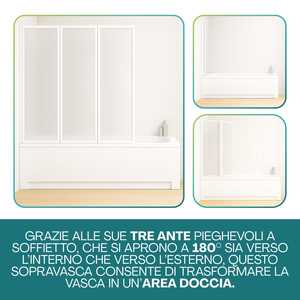 Mampara de Ducha Plegable de 3 Puertas, Acrílico con Acabado Pluma de 1.6 mm, 130x140 cm, Perfil de Pared Reversible - Product Image 4