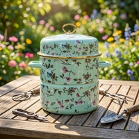 Grande cocotte classique en émail de porcelaine écologique, résistante à la chaleur, compatible four, facile à nettoyer, multi-usages pour le camping
