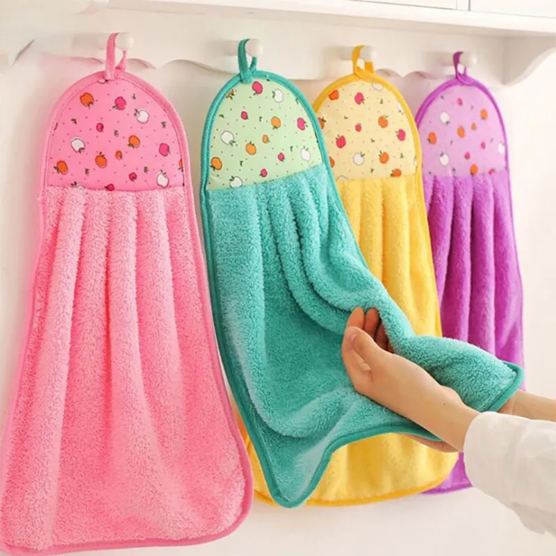 Coral Velvet perlengkapan kamar mandi handuk tangan lembut kain penyerap piring kain gantung Aksesori dapur 30*38cm