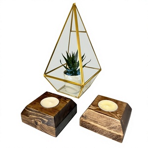 Wooden Rectangle Handmade Eco-Friendly Durable <b>Tea</b> Light Holder with Gold Frame Terrarium for Christmas Home Decoration - Product Image 1