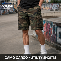 Shorts cargo tactiques robustes en coton camouflage forestier pour homme, style streetwear, pour le sport, personnalisables OEM