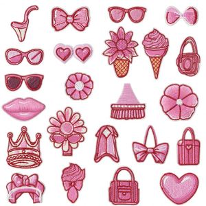 <b>Iron</b> on Mother's Day Series Embroidery pink Crown Bow Flower Sunglass Mouth Ice Cream Patches for Clothing Decoration - Product Image 1