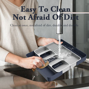 Mở rộng Bạc <span class=keywords><strong>Organizer</strong></span> nhà bếp đồ dùng dao kéo nhựa ngăn kéo <span class=keywords><strong>Organizer</strong></span> trong ngăn kéo cho ngăn kéo với người giữ dao - Product Image 5