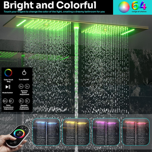 Système de douche LED mural HONGDEC en laiton brossé doré non revêtu avec télécommande, jets de corps et <span class=keywords><strong>douchette</strong></span> à main – Ensemble complet - Product Image 2