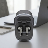 Mouse Nirkabel dengan Kotak Pengisi Daya, Earbud Terintegrasi, Mouse Komputer Optik Ergonomis, Periferal Meja Portabel