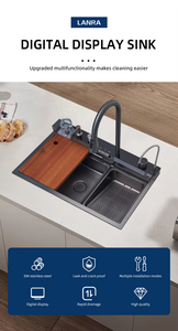 공장 가격 주방 야채 세척 싱크대 폭포 일체형 풀 아웃 수도꼭지 스테인레스 수제 주방 탑 마운트 싱크 - Product Image 3