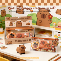 Kit de Útiles Escolares de Dibujos Animados de Capibara Kawaii con Estuche de PVC, Cuaderno, Lápiz, Borrador, Espejo y Set de Papelería