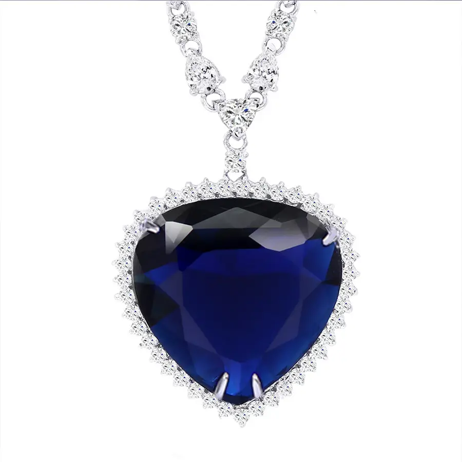 43164 xuping jewelry Custom Luxury Fashion Sapphire Heart Of The Ocean Wedding Essential Sparkling Necklace