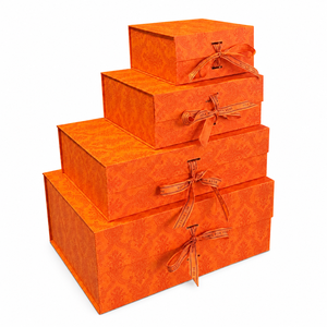 Factory Direct One‑Piece Foldable <b>Gift</b> <b>Box</b> With Ribbon Bow Luxury Embossed Pattern <b>Flat</b> <b>Pack</b> Rigid Cardboard <b>Gift</b> Packaging <b>Box</b> - Product Image 1