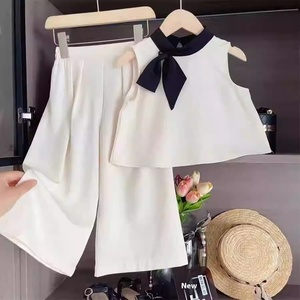 Vestito Casual elegante da ragazza estivo alla moda pantaloni lunghi con fiocco due pezzi vestiti in tinta unita vestiti alla moda da ragazza 7 anni - Product Image 1