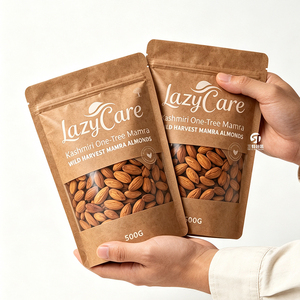 Eco Friendly Custom Kraft Paper Snack Packaging Pouches with <b>Clear</b> Window Resealable Zipper and Hang Hole for Nuts 100g 250g 500 - Product Image 3