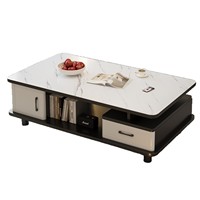 Nouvelle table basse en verre trempé de luxe haut de gamme 2025, petite table basse pour appartement, espace de rangement, style moderne simple, meubles de maison en pierre