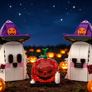 Lot de briques de construction DIY Halloween en gros : Fantôme Kawaii avec chapeau de sorcière, esprit citrouille MOC – Cadeaux de fête festifs - Product Image 4
